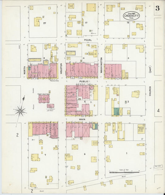 Sanborn Fire Insurance Map from Crockett, Houston County, Texas (1907), Sheet #0003 - Historic Sanborn Fire Insurance Map Print, vintage old map wall art, antique decor, genealogy gift, Texas Texas map