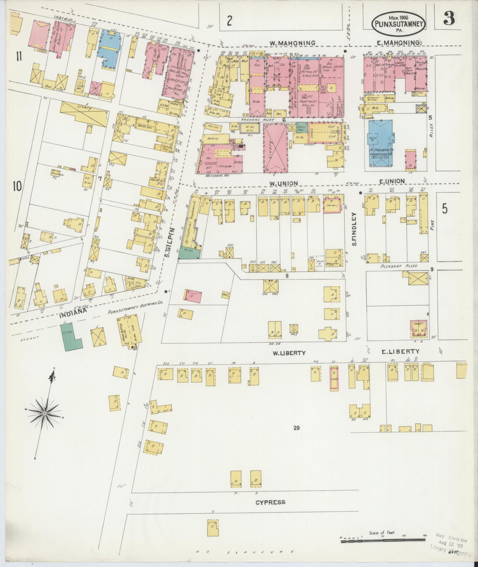 Sanborn Fire Insurance Map from Punxsutawney, Jefferson County, Pennsylvania (1906), Sheet #0003 - Complete Map Set gallery image, historic Sanborn map, vintage wall art, Pennsylvania Pennsylvania
