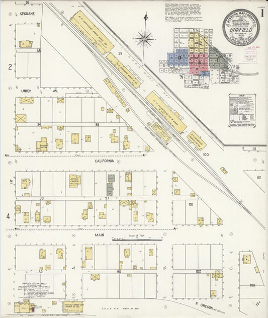 Sanborn Fire Insurance Map from Garfield, Whitman County, Washington (1908), Sheet #0001 - Complete Map Set gallery image, historic Sanborn map, vintage wall art, Washington Washington