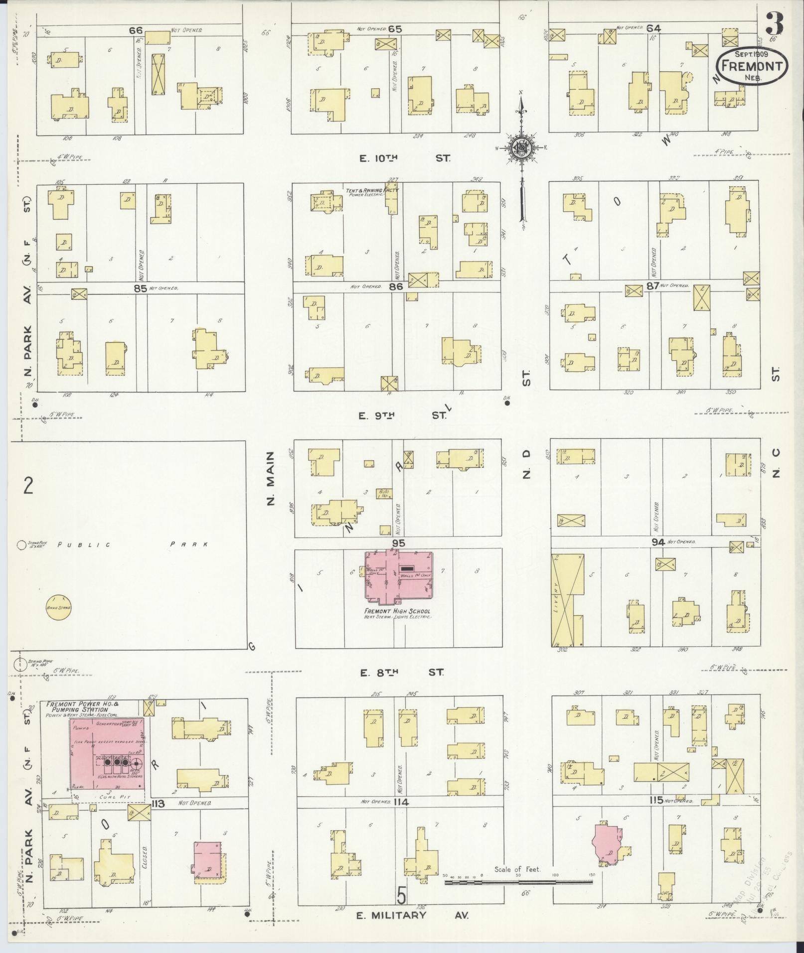 Sanborn Fire Insurance Map from Fremont, Dodge County, Nebraska (1909), Sheet #0003 - Complete Map Set gallery image, historic Sanborn map, vintage wall art, Nebraska Nebraska