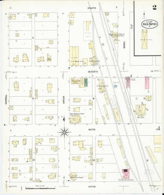 Sanborn Fire Insurance Map from Rock Rapids, Lyon County, Iowa (1907), Sheet #0002 - Historic Sanborn Fire Insurance Map Print, vintage old map wall art