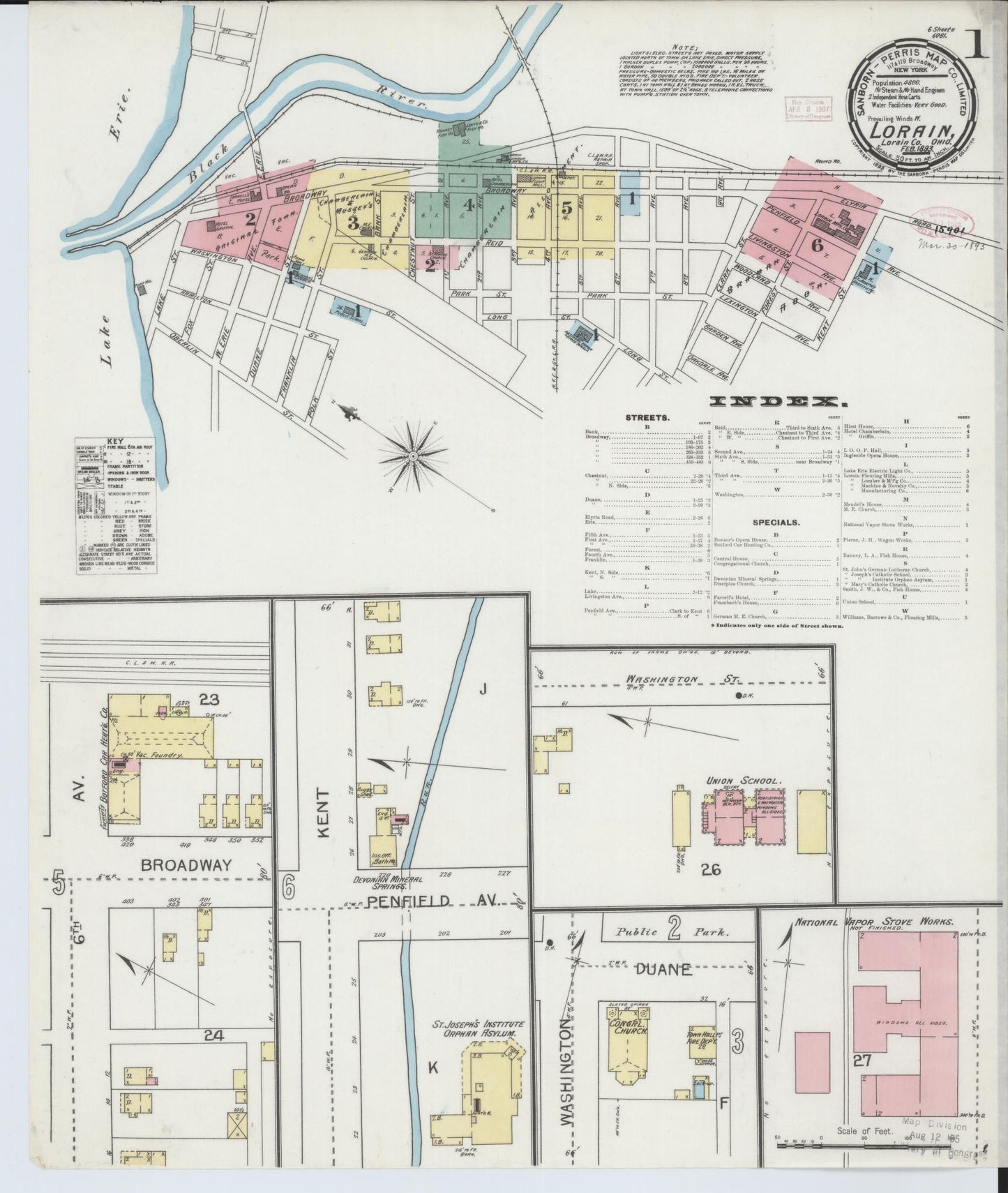 Sanborn Fire Insurance Map from Lorain, Lorain County, Ohio (1893), Sheet #0001 - Historic Sanborn Fire Insurance Map Print, vintage old map wall art, antique decor, genealogy gift, Ohio Ohio map