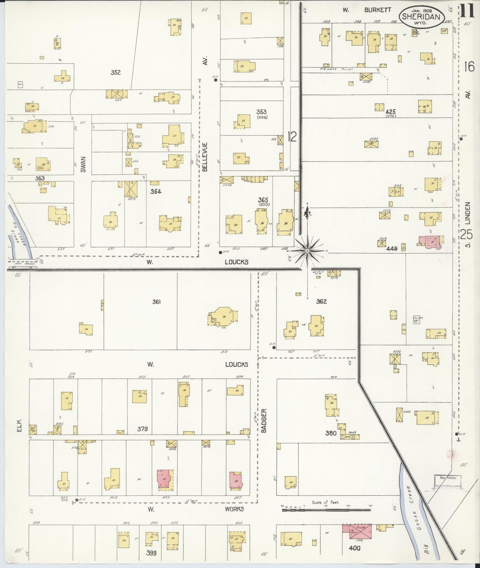 Sanborn Fire Insurance Map from Sheridan, Sheridan County, Wyoming (1908), Sheet #0011 - Complete Map Set gallery image, historic Sanborn map, vintage wall art, Wyoming Wyoming