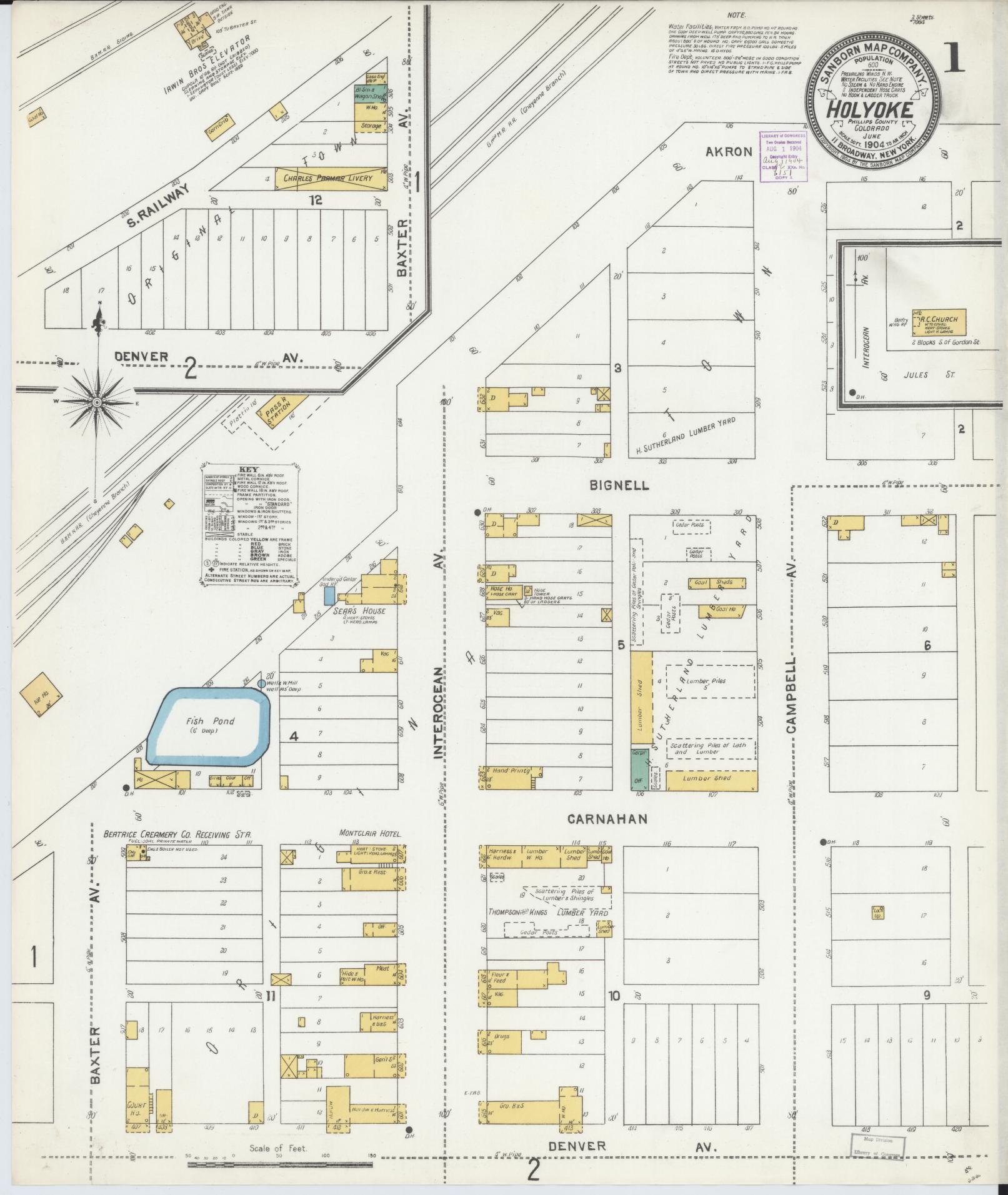 Sanborn Fire Insurance Map from Holyoke, Phillips County, Colorado (1904), Sheet #0001 - Historic Sanborn Fire Insurance Map Print, vintage old map wall art, antique decor, genealogy gift, Colorado Colorado map