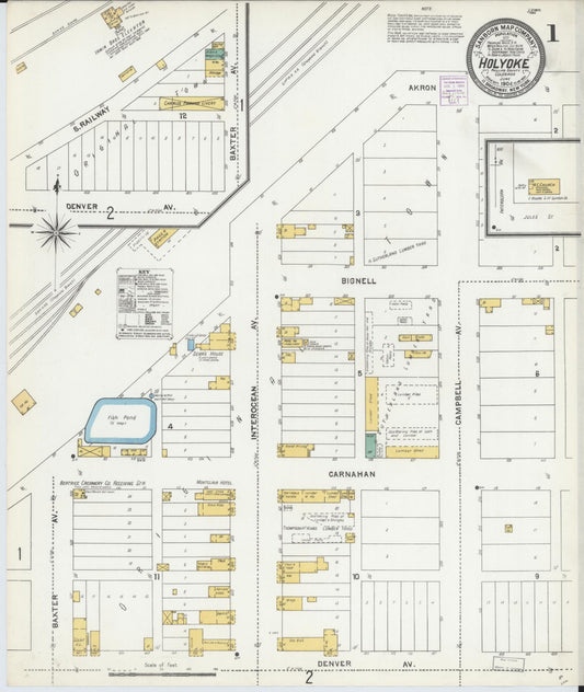 Sanborn Fire Insurance Map from Holyoke, Phillips County, Colorado (1904), Sheet #0001 - Historic Sanborn Fire Insurance Map Print, vintage old map wall art, antique decor, genealogy gift, Colorado Colorado map