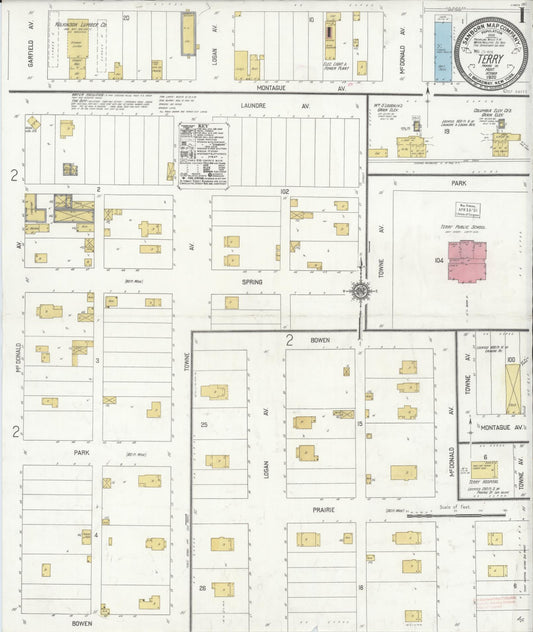 Sanborn Fire Insurance Map from Terry, Prairie County, Montana (1920), Sheet #0001 - Historic Sanborn Fire Insurance Map Print, vintage old map wall art, antique decor, genealogy gift, Montana Montana map