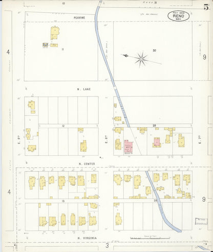 Sanborn Fire Insurance Map from Reno, Washoe County, Nevada (1904), Sheet #0005 - Complete Map Set gallery image, historic Sanborn map, vintage wall art, Nevada Nevada