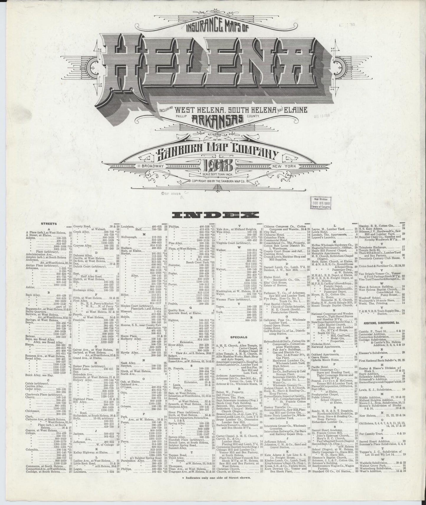 Sanborn Fire Insurance Map from Helena, Phillips County, Arkansas (1918), Sheet #0001 - Historic Sanborn Fire Insurance Map Print, vintage old map wall art, antique decor, genealogy gift, Arkansas Arkansas map