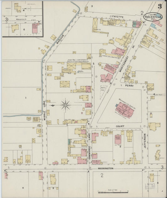Sanborn Fire Insurance Map from Rockville, Montgomery County, Maryland (1897), Sheet #0003 - Historic Sanborn Fire Insurance Map Print, vintage old map wall art, antique decor, genealogy gift, Maryland Maryland map
