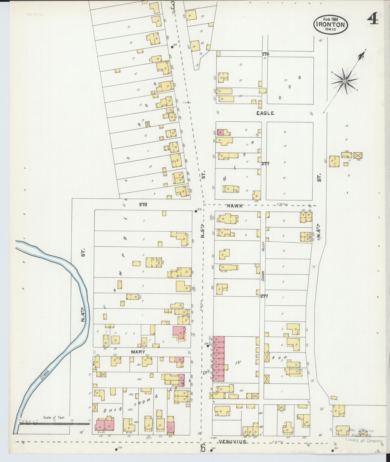 Sanborn Fire Insurance Map from Ironton, Lawrence County, Ohio (1904), Sheet #0004 - Historic Sanborn Fire Insurance Map Print, vintage old map wall art, antique decor, genealogy gift, Ohio Ohio map