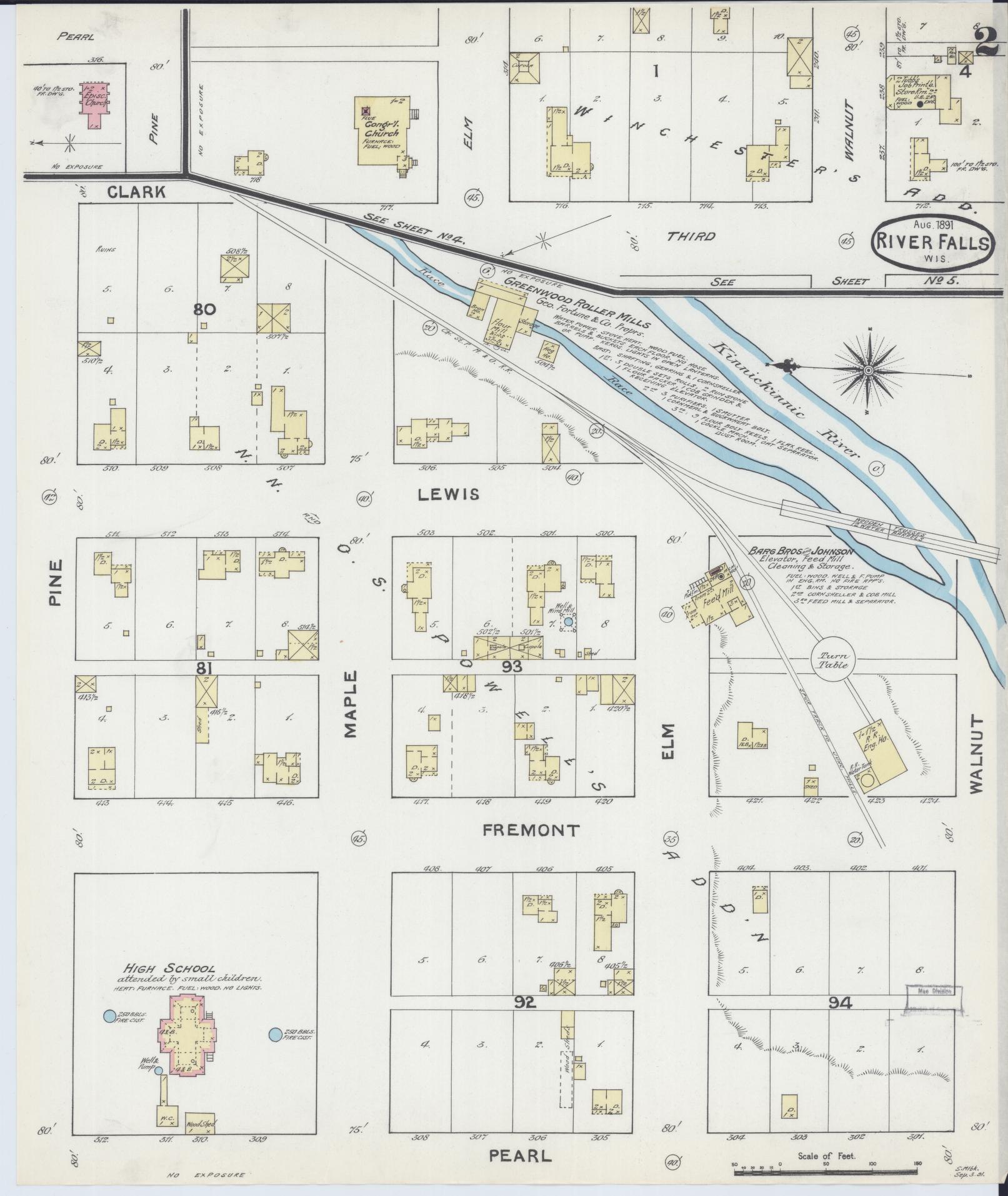 Sanborn Fire Insurance Map from River Falls, St. Croix and Pierce Counties, Wisconsin (1891), Sheet #0002 - Historic Sanborn Fire Insurance Map Print, vintage old map wall art, antique decor, genealogy gift, Wisconsin Wisconsin map
