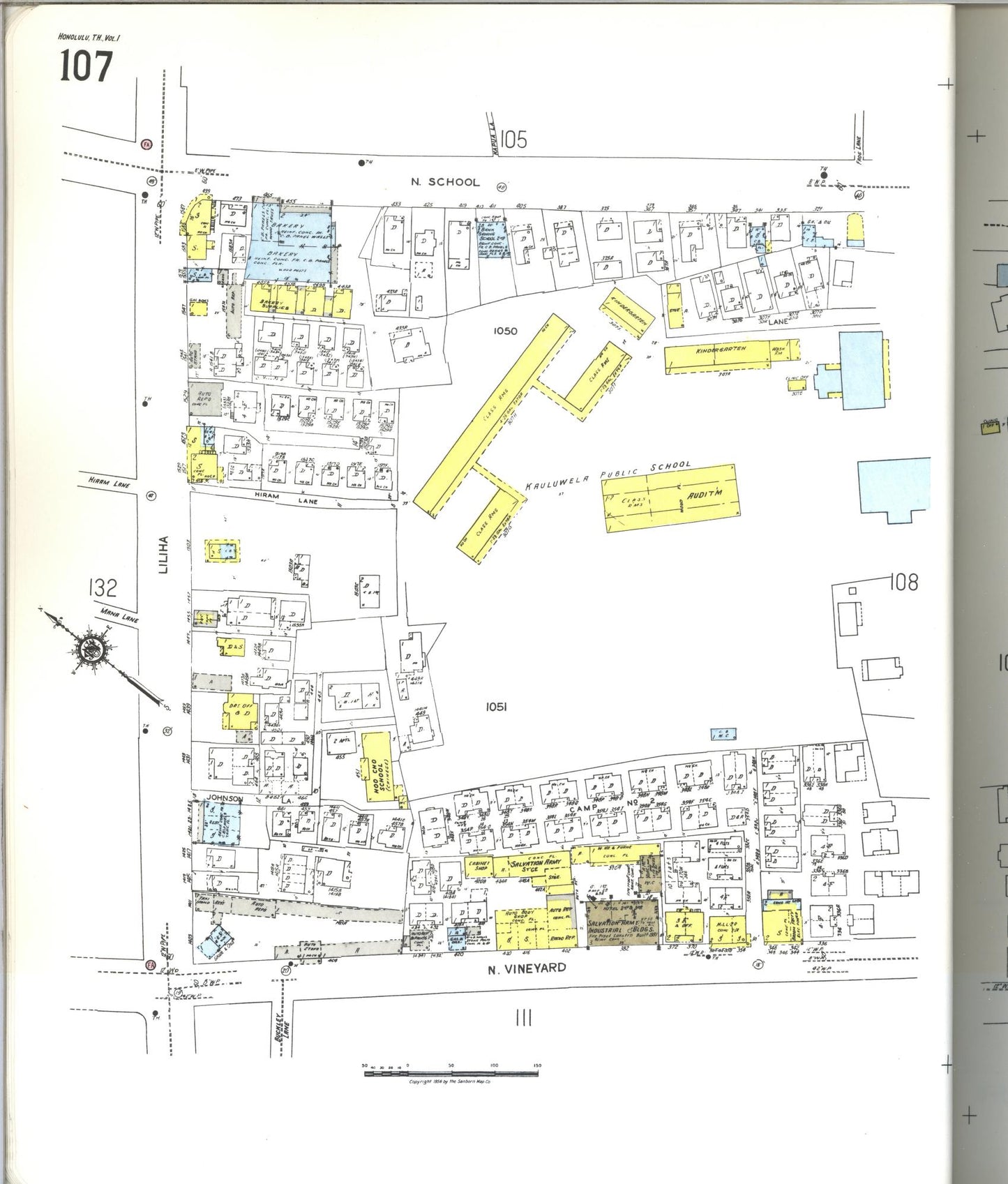 Sanborn Fire Insurance Map from Honolulu, Oahu County, Hawaii (1955), Sheet #0107 - Historic Sanborn Fire Insurance Map Print
