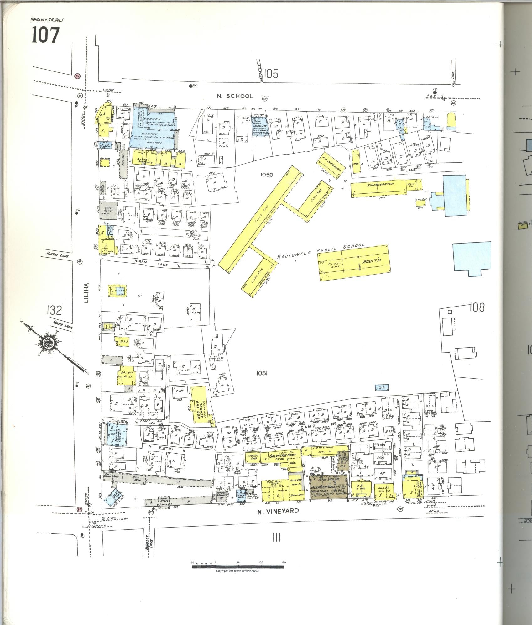 Sanborn Fire Insurance Map from Honolulu, Oahu County, Hawaii (1955), Sheet #0107 - Historic Sanborn Fire Insurance Map Print