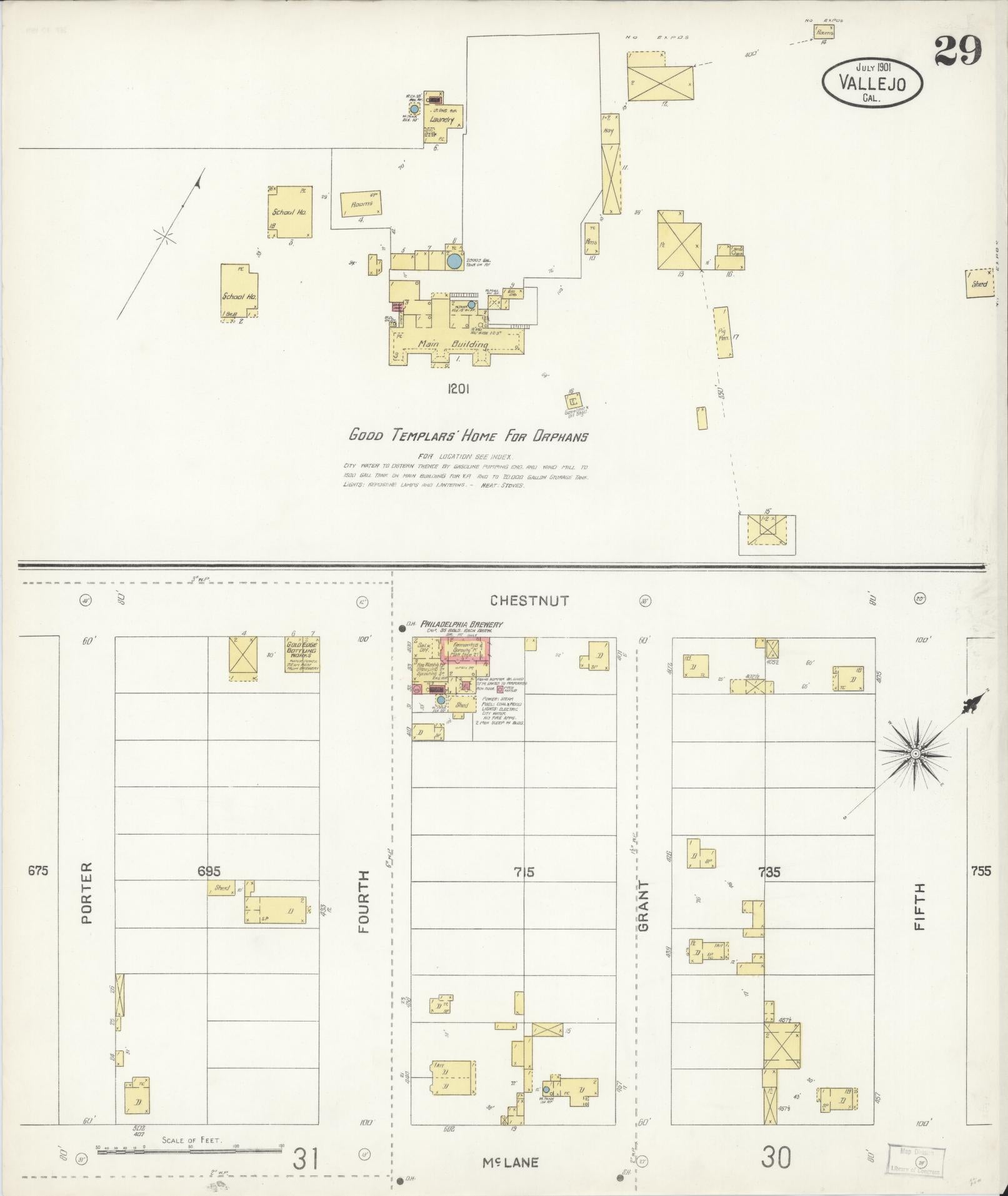 Sanborn Fire Insurance Map from Vallejo, Solano County, California (1901), Sheet #0029 - Complete Map Set gallery image, historic Sanborn map, vintage wall art, California California