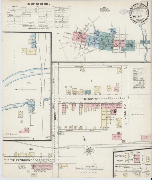 Sanborn Fire Insurance Map from Mount Joy, Lancaster County, Pennsylvania (1886), Sheet #0001 - Historic Sanborn Fire Insurance Map Print, vintage old map wall art, antique decor, genealogy gift, Pennsylvania Pennsylvania map