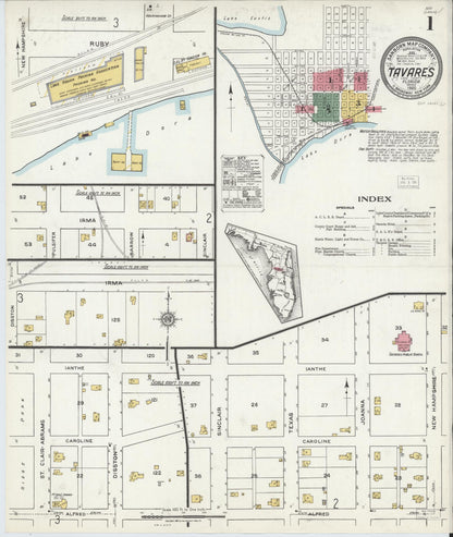 Sanborn Fire Insurance Map from Tavares, Lake County, Florida (1920), Sheet #0001 - Complete Map Set gallery image, historic Sanborn map, vintage wall art, Florida Florida