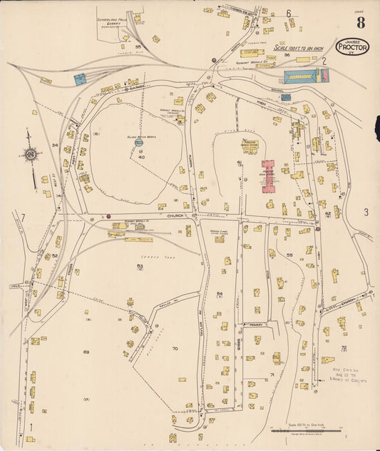 Sanborn Fire Insurance Map from Proctor, Rutland County, Vermont (1922), Sheet #0008 - Historic Sanborn Fire Insurance Map Print, vintage old map wall art, antique decor, genealogy gift, Vermont Vermont map