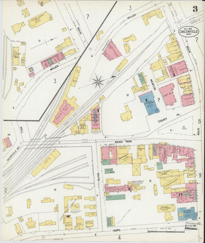Sanborn Fire Insurance Map from Greenfield, Franklin County, Massachusetts (1902), Sheet #0003 - Historic Sanborn Fire Insurance Map Print, vintage old map wall art, antique decor, genealogy gift, Massachusetts Massachusetts map