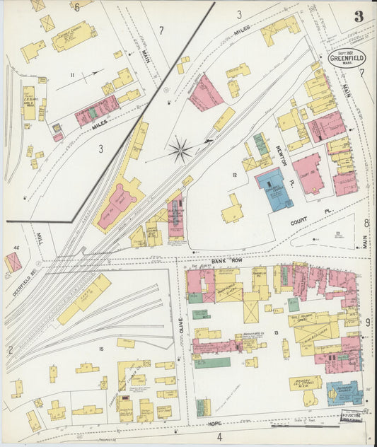 Sanborn Fire Insurance Map from Greenfield, Franklin County, Massachusetts (1902), Sheet #0003 - Historic Sanborn Fire Insurance Map Print, vintage old map wall art, antique decor, genealogy gift, Massachusetts Massachusetts map