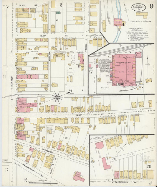 Sanborn Fire Insurance Map from Sunbury, Northumberland County, Pennsylvania (1907), Sheet #0009 - Historic Sanborn Fire Insurance Map Print, vintage old map wall art, antique decor, genealogy gift, Pennsylvania Pennsylvania map