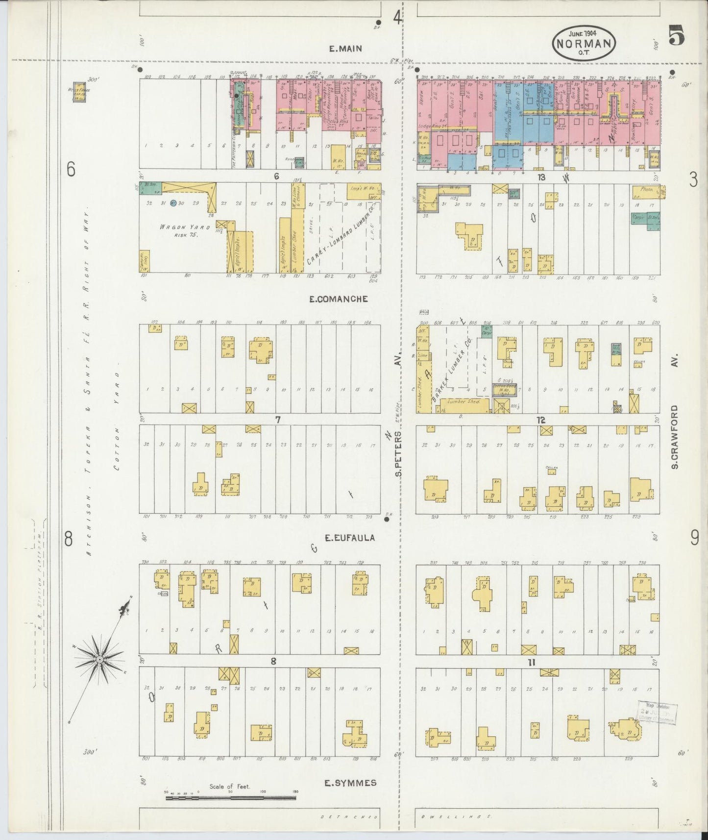 Sanborn Fire Insurance Map from Norman, Cleveland County, Oklahoma (1904), Sheet #0005 - Complete Map Set gallery image, historic Sanborn map, vintage wall art, Oklahoma Oklahoma