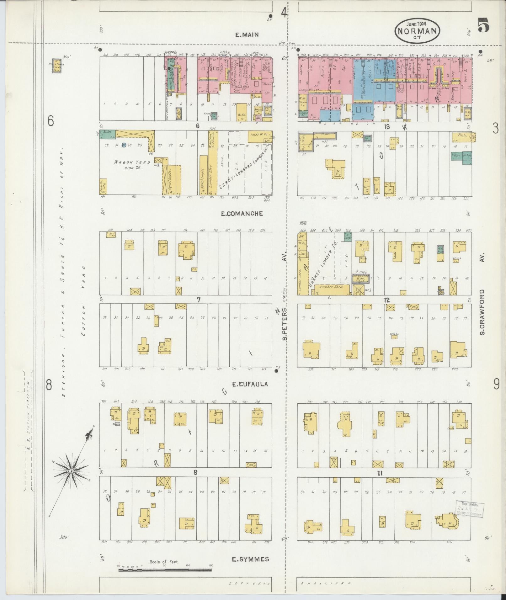 Sanborn Fire Insurance Map from Norman, Cleveland County, Oklahoma (1904), Sheet #0005 - Complete Map Set gallery image, historic Sanborn map, vintage wall art, Oklahoma Oklahoma
