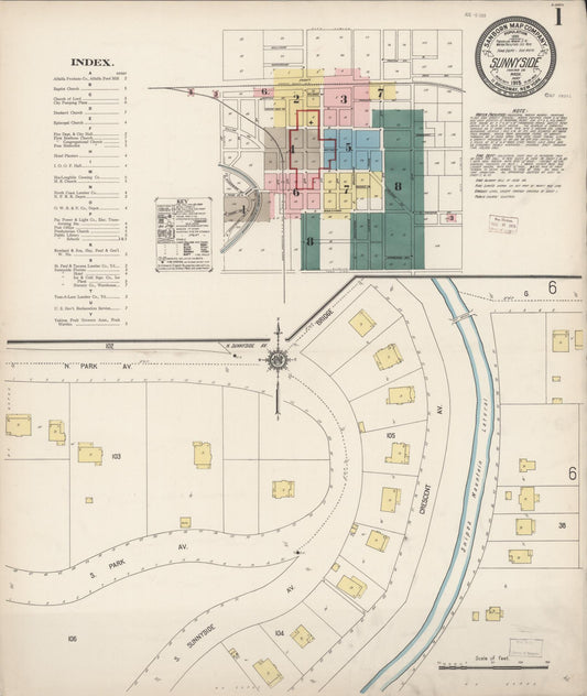 Sanborn Fire Insurance Map from Sunnyside, Yakima County, Washington (1915), Sheet #0001 - Historic Sanborn Fire Insurance Map Print, vintage old map wall art, antique decor, genealogy gift, Washington Washington map