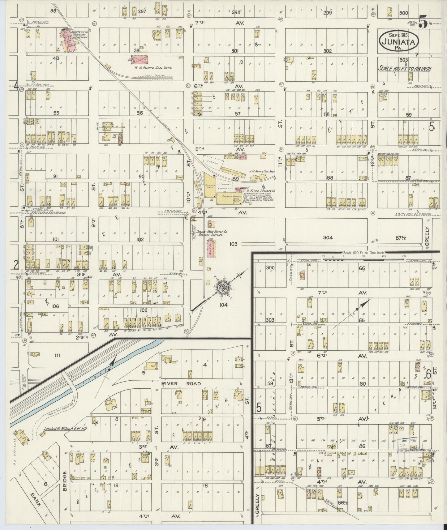 Sanborn Fire Insurance Map from Juniata, Blair County, Pennsylvania (1915), Sheet #0005 - Historic Sanborn Fire Insurance Map Print, vintage old map wall art, antique decor, genealogy gift, Pennsylvania Pennsylvania map