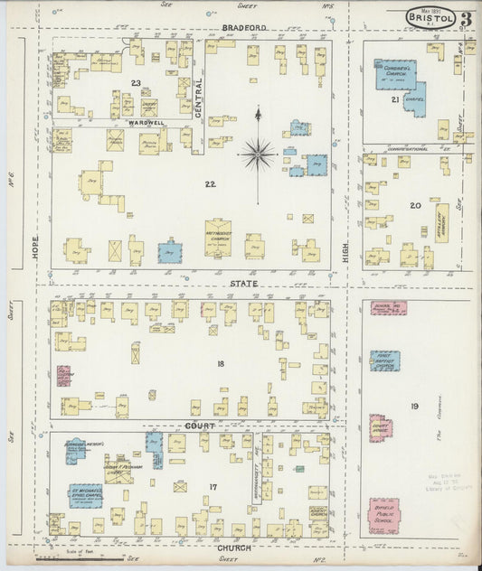 Sanborn Fire Insurance Map from Bristol, Bristol County, Rhode Island (1891), Sheet #0003 - Historic Sanborn Fire Insurance Map Print, vintage old map wall art, antique decor, genealogy gift, Rhode Island Rhode Island map