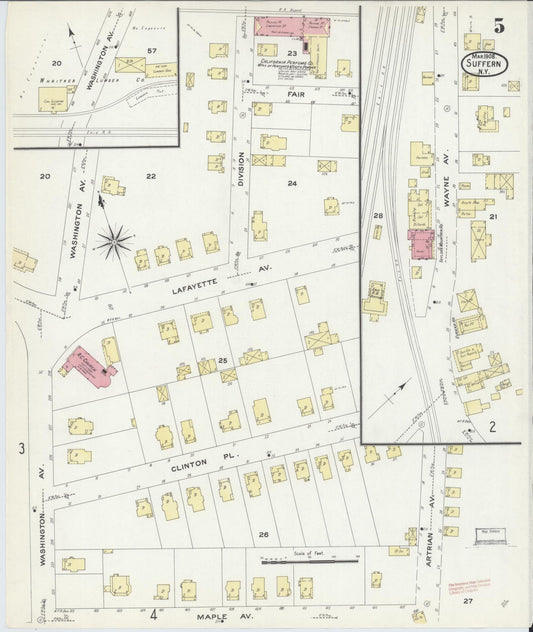 Sanborn Fire Insurance Map from Suffern, Rockland County, New York (1908), Sheet #0005 - Historic Sanborn Fire Insurance Map Print, vintage old map wall art, antique decor, genealogy gift, New York New York map