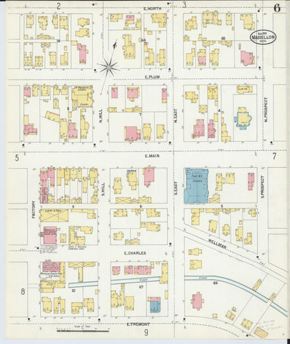Sanborn Fire Insurance Map from Massillon, Stark County, Ohio (1901), Sheet #0006 - Historic Sanborn Fire Insurance Map Print, vintage old map wall art, antique decor, genealogy gift, Ohio Ohio map