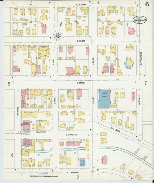 Sanborn Fire Insurance Map from Massillon, Stark County, Ohio (1901), Sheet #0006 - Historic Sanborn Fire Insurance Map Print, vintage old map wall art, antique decor, genealogy gift, Ohio Ohio map