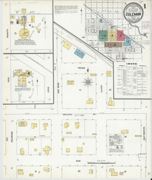 Sanborn Fire Insurance Map from Coleman, Coleman County, Texas (1904), Sheet #0001 - Complete Map Set gallery image, historic Sanborn map, vintage wall art, Texas Texas