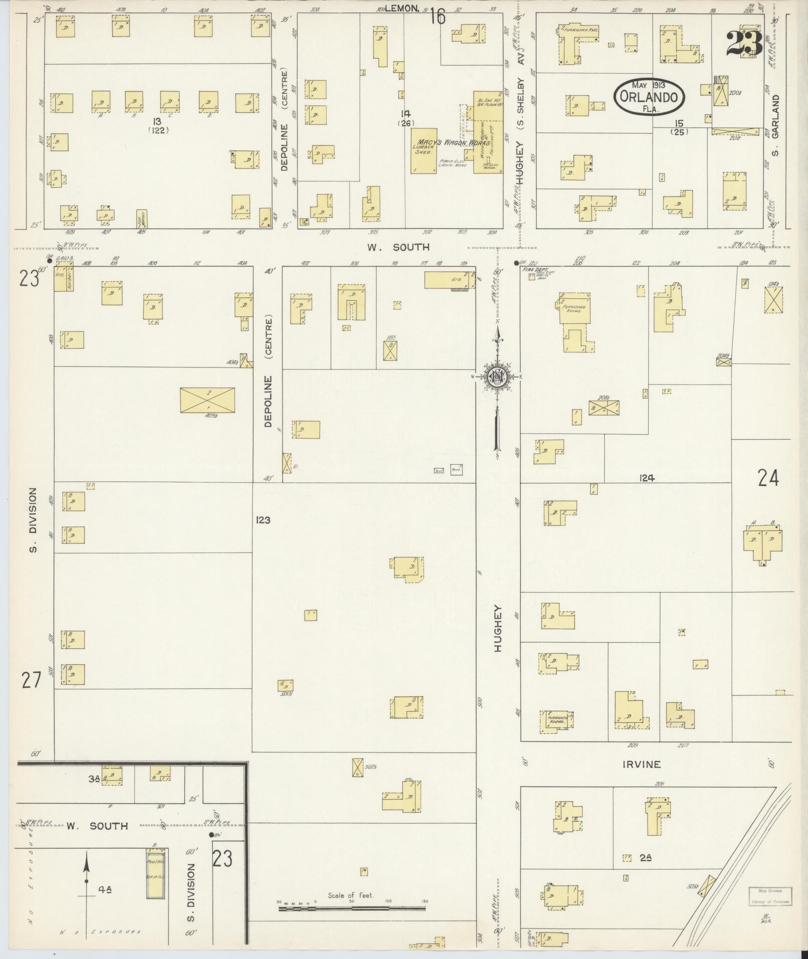 Sanborn Fire Insurance Map from Orlando, Orange County, Florida (1913), Sheet #0023 - Complete Map Set gallery image, historic Sanborn map, vintage wall art, Florida Florida