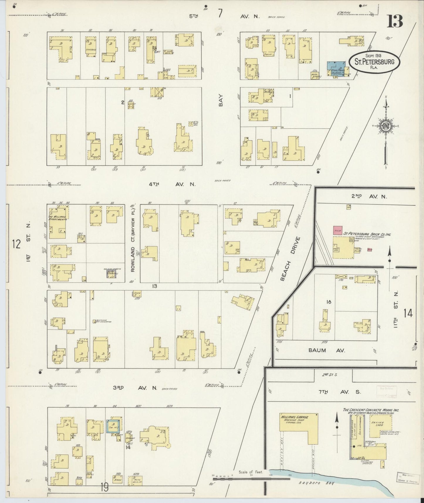 Sanborn Fire Insurance Map from Saint Petersburg, Pinellas County, Florida (1913), Sheet #0013 - Complete Map Set gallery image, historic Sanborn map, vintage wall art, Florida Florida