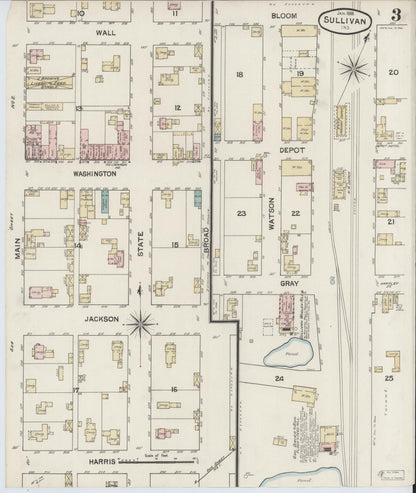 Sanborn Fire Insurance Map from Sullivan, Sullivan County, Indiana (1888), Sheet #0003 - Historic Sanborn Fire Insurance Map Print, vintage old map wall art, antique decor, genealogy gift, Indiana Indiana map
