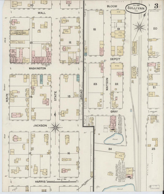 Sanborn Fire Insurance Map from Sullivan, Sullivan County, Indiana (1888), Sheet #0003 - Historic Sanborn Fire Insurance Map Print, vintage old map wall art, antique decor, genealogy gift, Indiana Indiana map