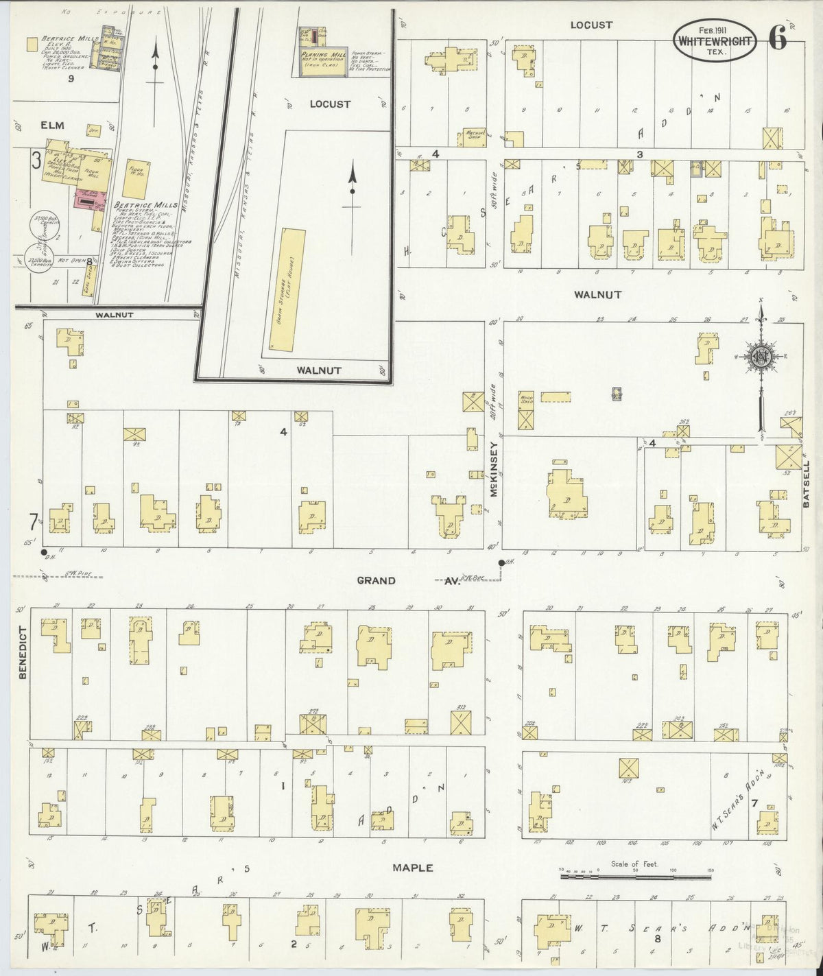 Sanborn Fire Insurance Map from Whitewright, Grayson County, Texas (1911), Sheet #0006 - Historic Sanborn Fire Insurance Map Print, vintage old map wall art, antique decor, genealogy gift, Texas Texas map