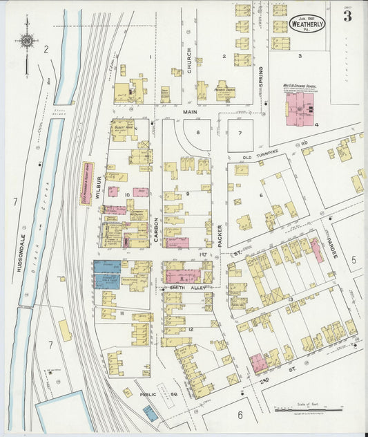Sanborn Fire Insurance Map from Weatherly, Carbon County, Pennsylvania (1921), Sheet #0003 - Historic Sanborn Fire Insurance Map Print, vintage old map wall art, antique decor, genealogy gift, Pennsylvania Pennsylvania map