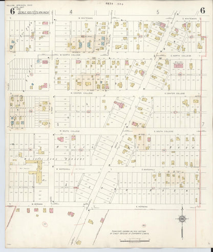 Sanborn Fire Insurance Map from Yellow Springs, Greene County, Ohio (1945), Sheet #0006 - Historic Sanborn Fire Insurance Map Print, vintage old map wall art, antique decor, genealogy gift, Ohio Ohio map