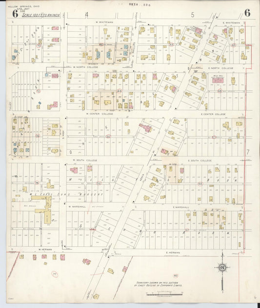 Sanborn Fire Insurance Map from Yellow Springs, Greene County, Ohio (1945), Sheet #0006 - Historic Sanborn Fire Insurance Map Print, vintage old map wall art, antique decor, genealogy gift, Ohio Ohio map