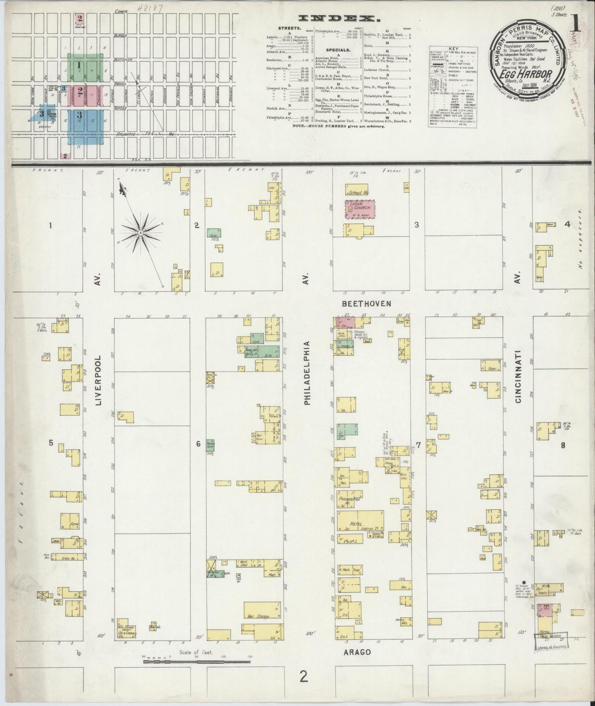 Sanborn Fire Insurance Map from Egg Harbor City, Atlantic County, New Jersey (1896), Sheet #0001 - Historic Sanborn Fire Insurance Map Print, vintage old map wall art, antique decor, genealogy gift, New Jersey New Jersey map