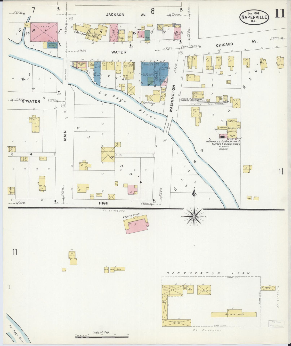 Sanborn Fire Insurance Map from Naperville, Du Page County, Illinois (1909), Sheet #0011 - Complete Map Set gallery image, historic Sanborn map, vintage wall art, Illinois Illinois
