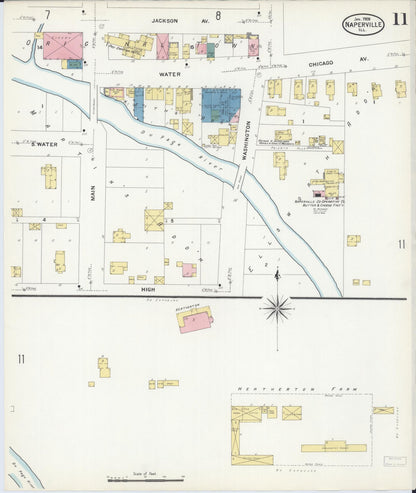 Sanborn Fire Insurance Map from Naperville, Du Page County, Illinois (1909), Sheet #0011 - Complete Map Set gallery image, historic Sanborn map, vintage wall art, Illinois Illinois