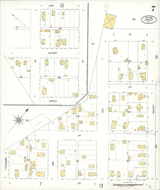 Sanborn Fire Insurance Map from Chico, Butte County, California (1909), Sheet #0007 - Historic Sanborn Fire Insurance Map Print, vintage old map wall art, antique decor, genealogy gift, California California map