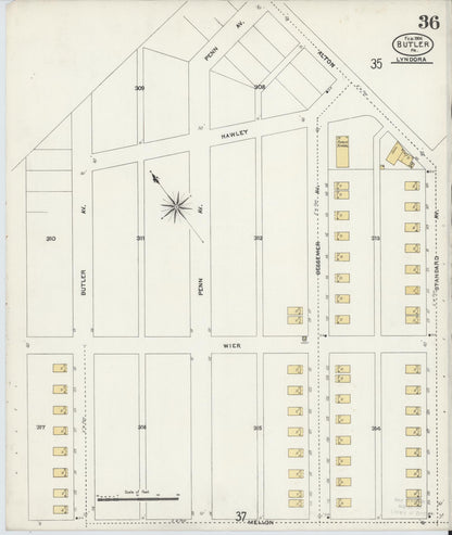 Sanborn Fire Insurance Map from Butler, Butler County, Pennsylvania (1906), Sheet #0036 - Complete Map Set gallery image, historic Sanborn map, vintage wall art, Pennsylvania Pennsylvania