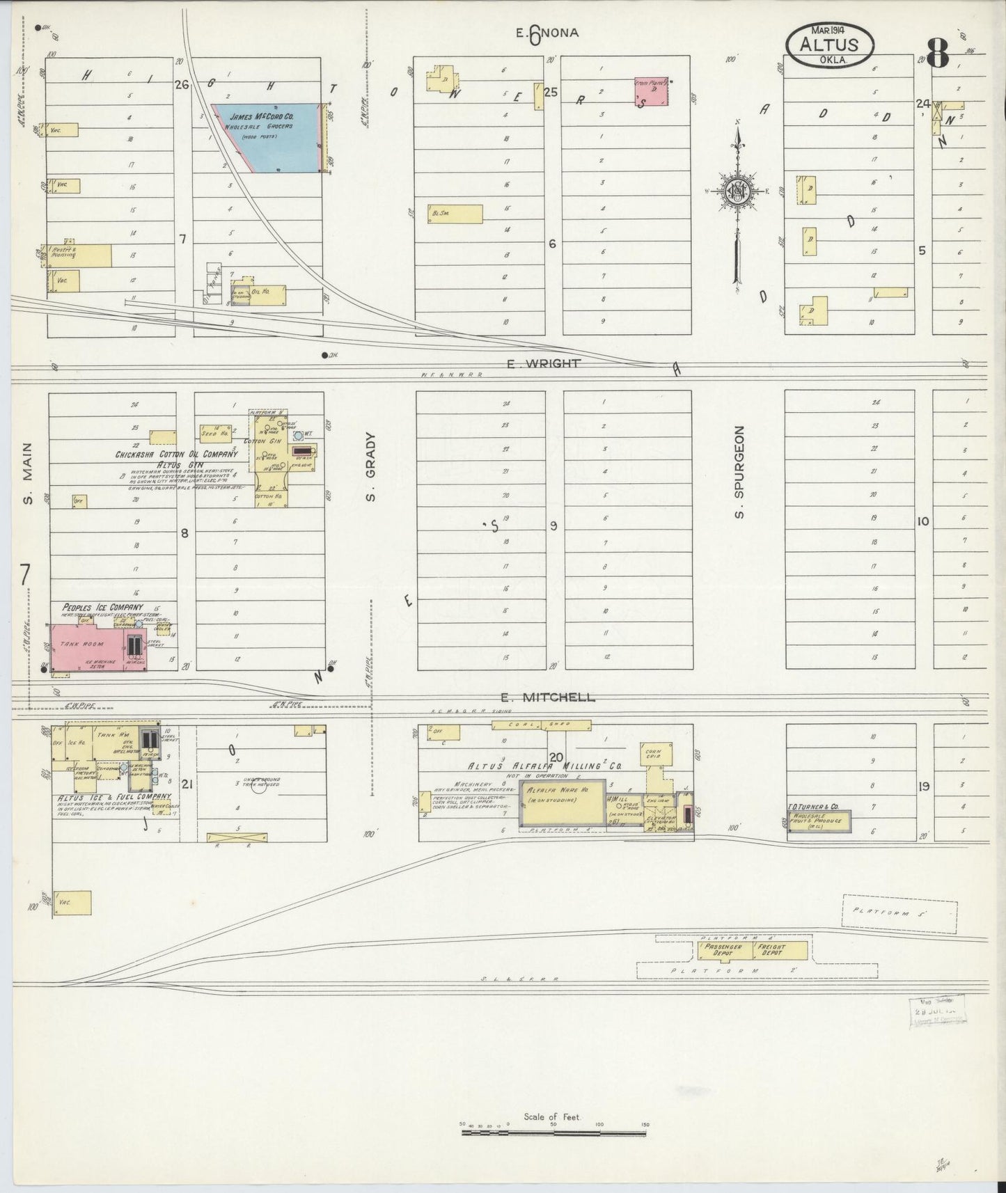 Sanborn Fire Insurance Map from Altus, Jackson County, Oklahoma (1914), Sheet #0008 - Complete Map Set gallery image, historic Sanborn map, vintage wall art, Oklahoma Oklahoma
