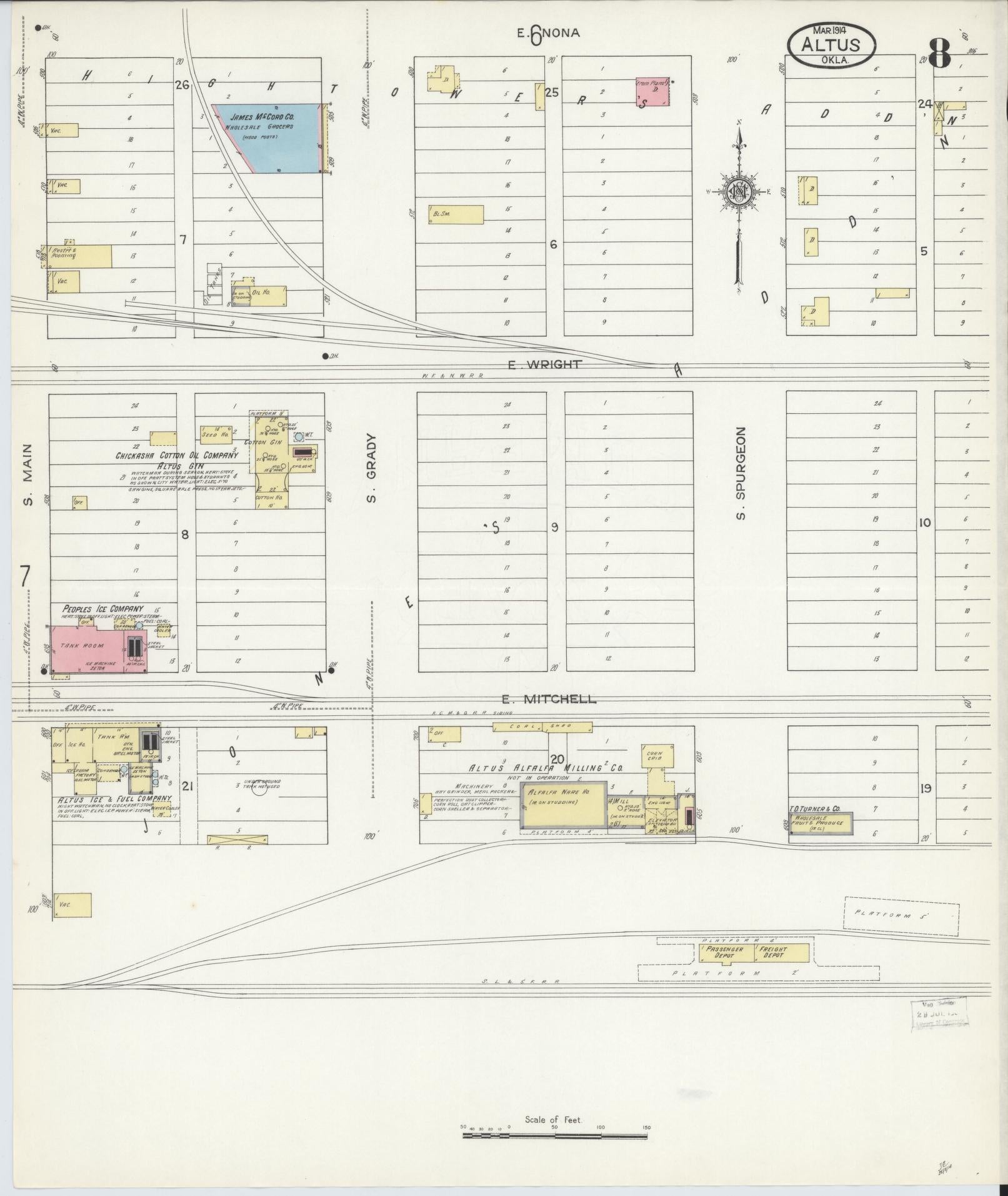 Sanborn Fire Insurance Map from Altus, Jackson County, Oklahoma (1914), Sheet #0008 - Complete Map Set gallery image, historic Sanborn map, vintage wall art, Oklahoma Oklahoma