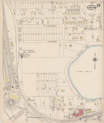 Sanborn Fire Insurance Map from Lakeland, Polk County, Florida (1922), Sheet #0019 - Historic Sanborn Fire Insurance Map Print, vintage old map wall art, antique decor, genealogy gift, Florida Florida map
