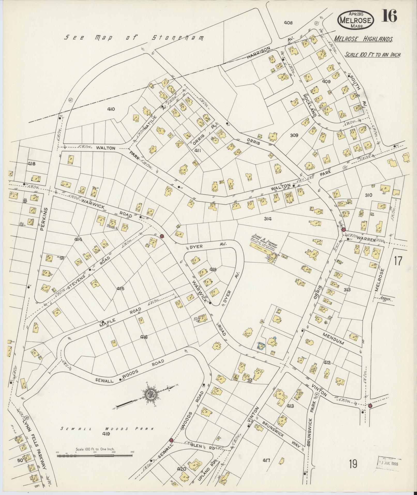 Sanborn Fire Insurance Map from Melrose, Middlesex County, Massachusetts (1915), Sheet #0016 - Complete Map Set gallery image, historic Sanborn map, vintage wall art, Massachusetts Massachusetts